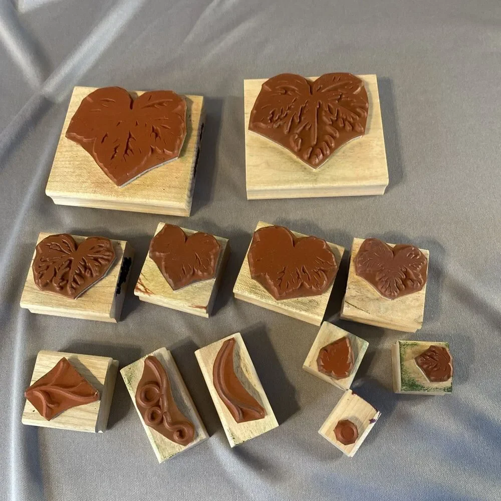 Stampin Up! Wood Rubber Stamp Set Of 12 FINE VINE Leaf Leaves Vintage